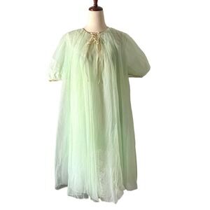 vintage 1960s Evette Peignoir‎ Set Mint Green Small
